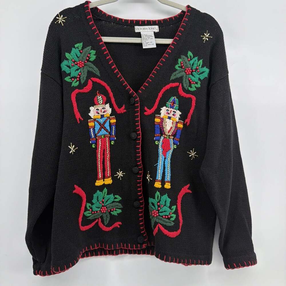 Victoria Jones S Nutcracker Cardigan Sweater Embroidered Embellished Holiday